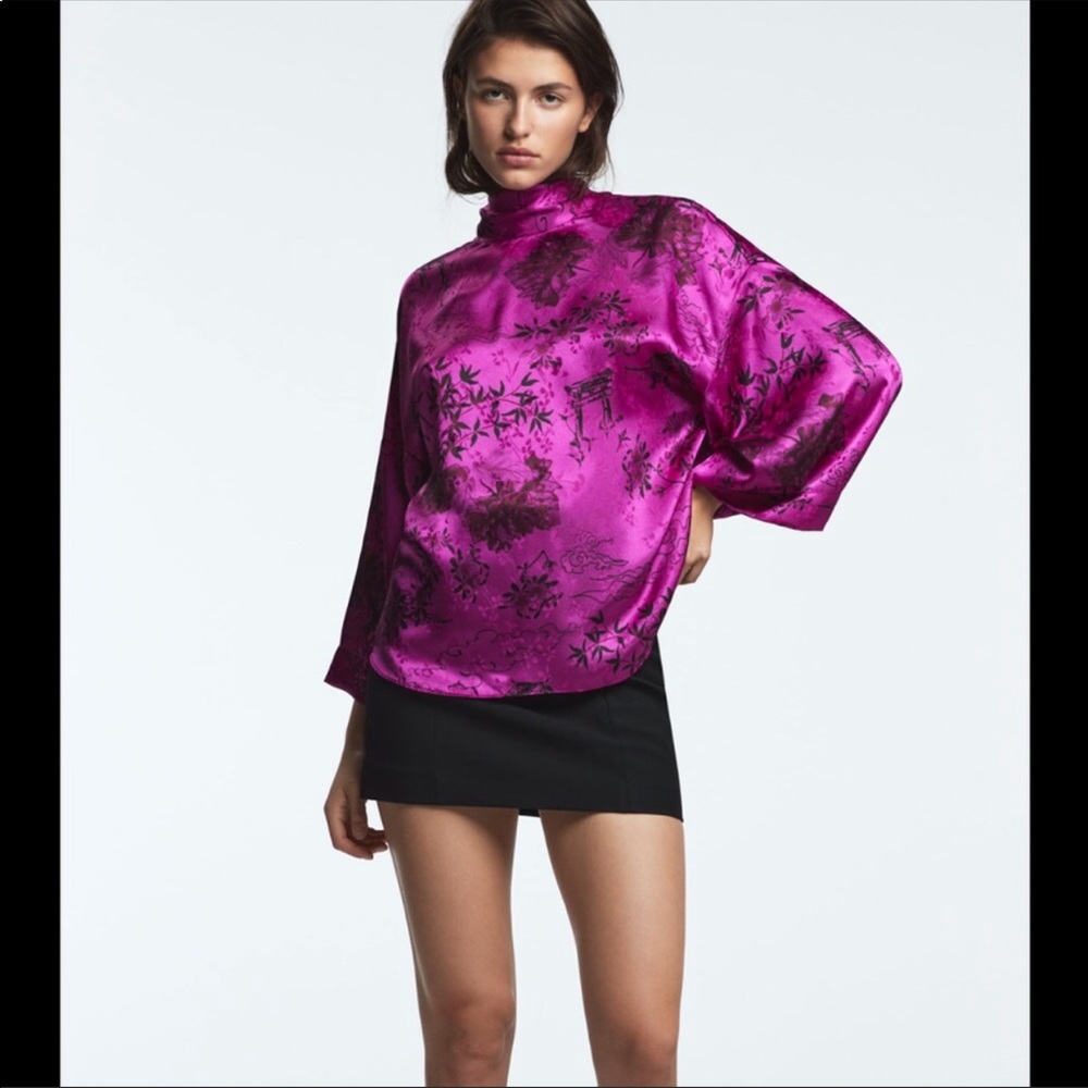 Zara printed jacquard blouse